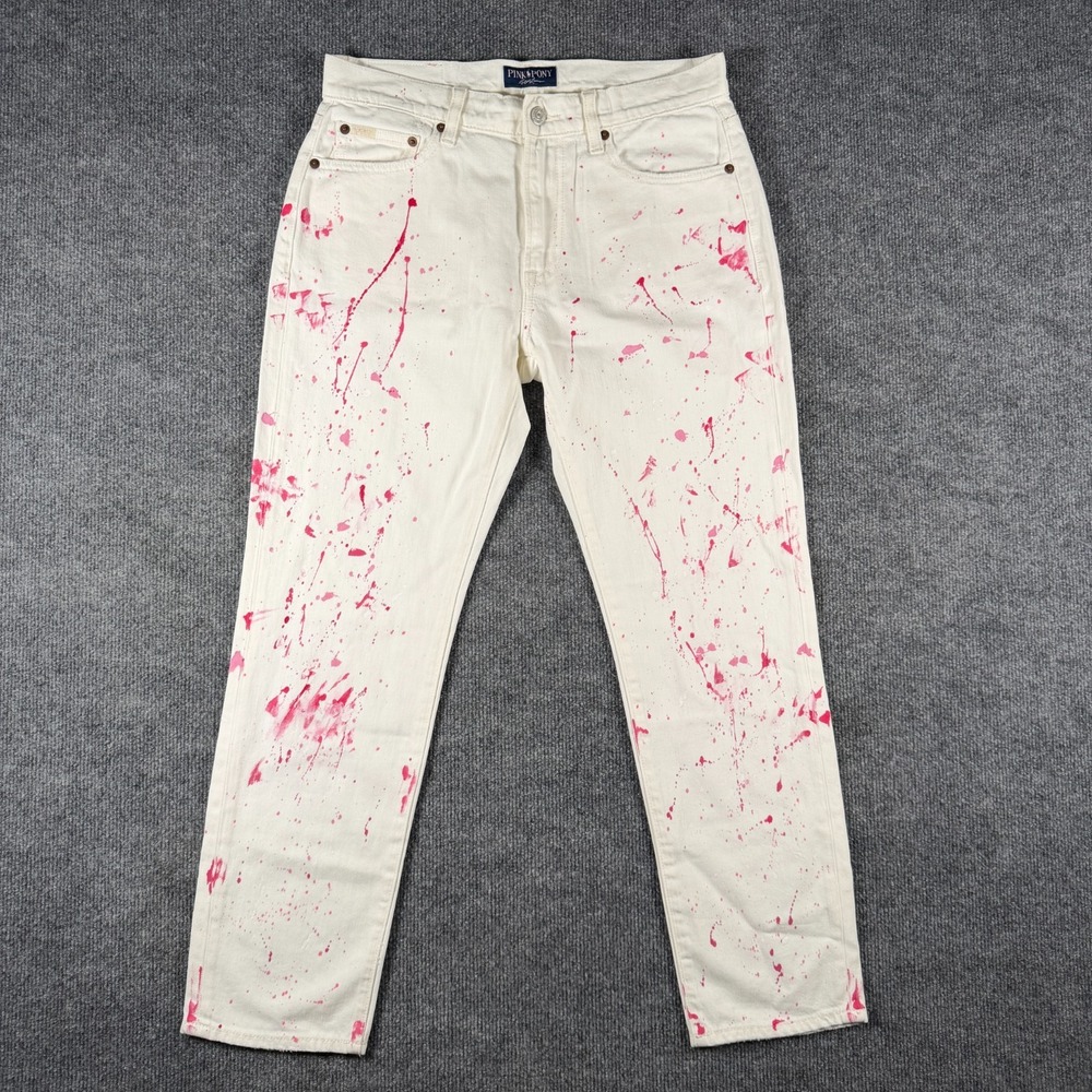 POLO RALPH LAUREN Womens Jeans 27 (30x27) Avery Boyfriend Paint Splatter White